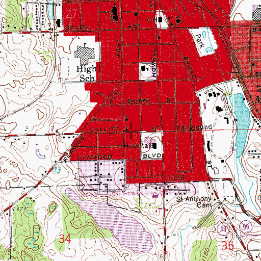 Topographic Map of West Street Church of Christ, MI