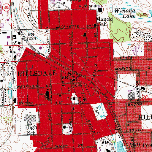 Topographic Map of Hillsdale City Fire Department, MI
