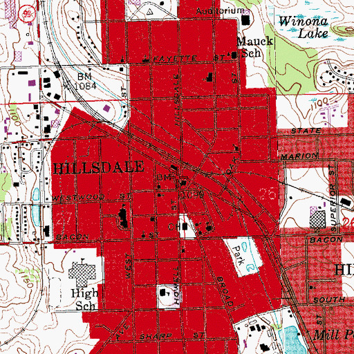 Topographic Map of Hillsdale Police Department, MI