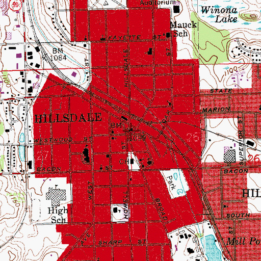 Topographic Map of Hillsdale City Police Department, MI