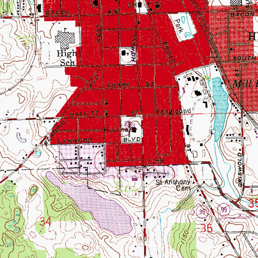 Topographic Map of Hillsdale Hospital, MI