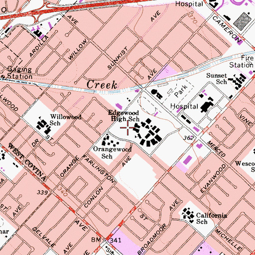Topographic Map of Edgewood Middle School, CA