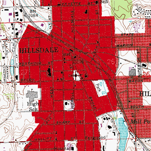 Topographic Map of Hillsdale County Courthouse, MI