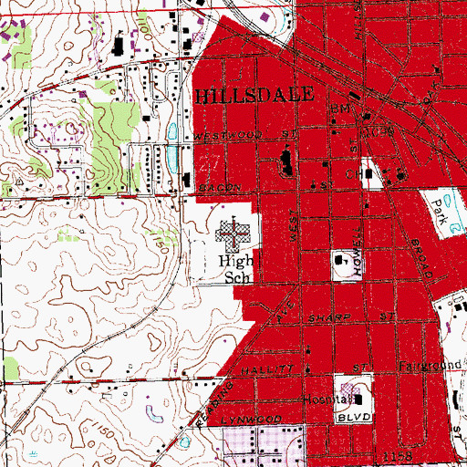 Topographic Map of Hillsdale High School, MI