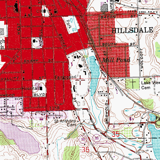 Topographic Map of Hillsdale County Fairgrounds, MI