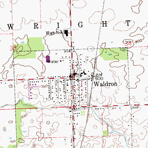Topographic Map of Waldron District Library, MI