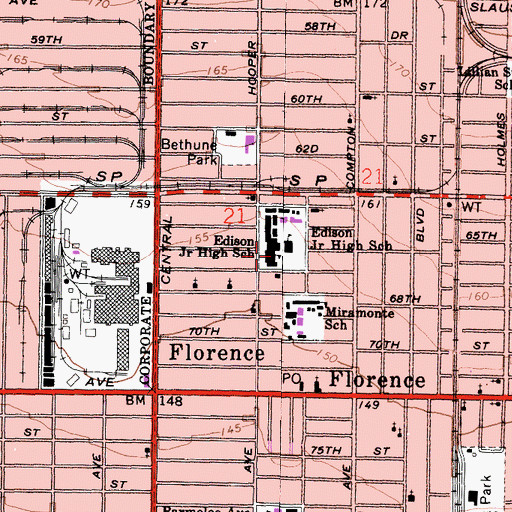 Topographic Map of Edison Middle School, CA