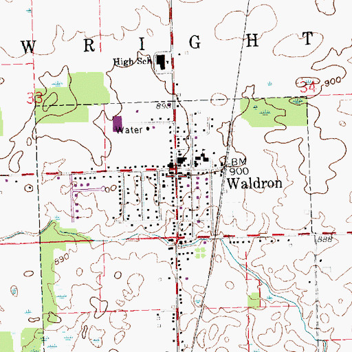 Topographic Map of Waldron Post Office, MI