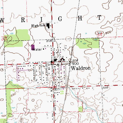 Topographic Map of Waldron Wesleyan Church, MI