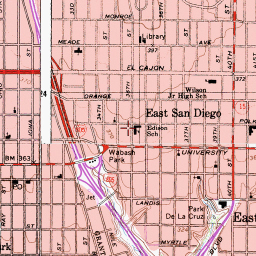 Topographic Map of Edison Elementary School, CA