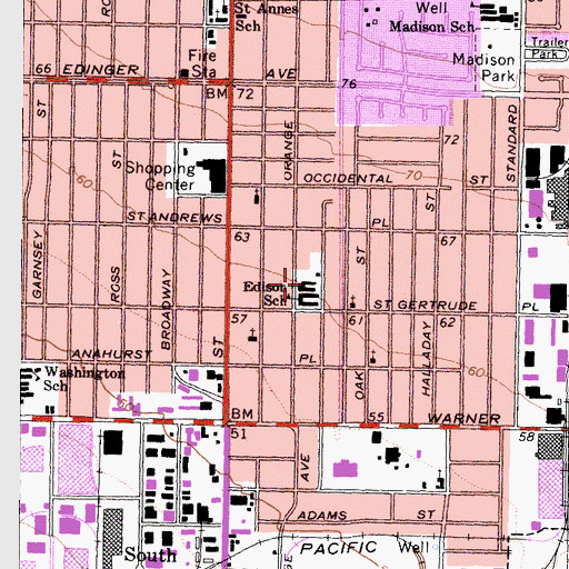 Topographic Map of Thomas A Edison Elementary School, CA