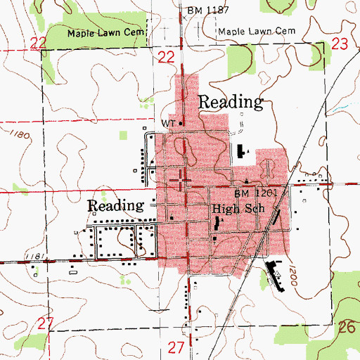 Topographic Map of Reading Health Clinic, MI