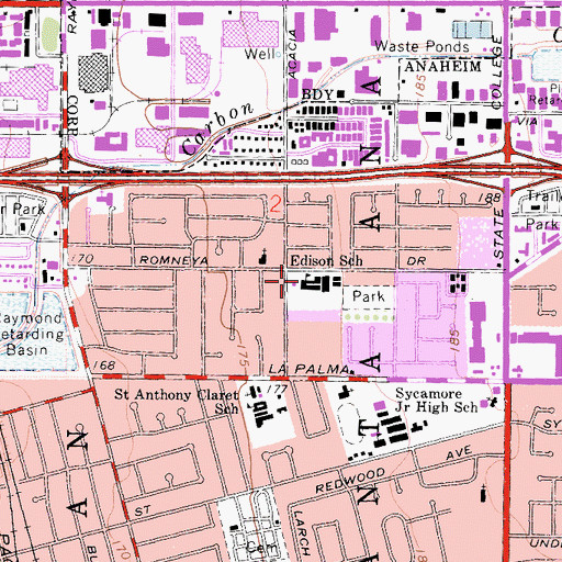 Topographic Map of Thomas Edison Elementary School, CA