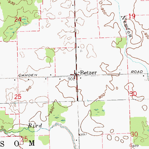 Topographic Map of Betzer Community Church, MI