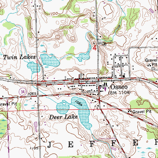 Topographic Map of Osseo First Baptist Church, MI