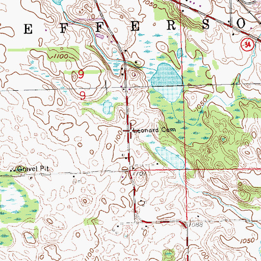 Topographic Map of Leonard Cemetery, MI