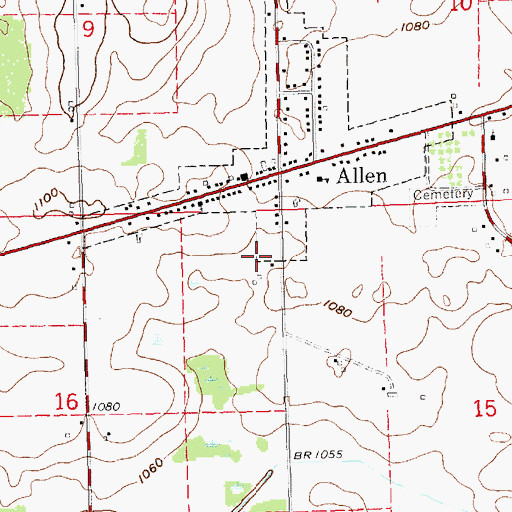 Topographic Map of Allen Historical Park, MI