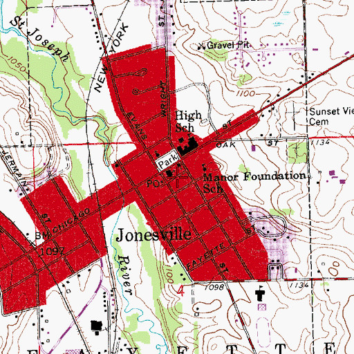 Topographic Map of Jonesville District Library, MI