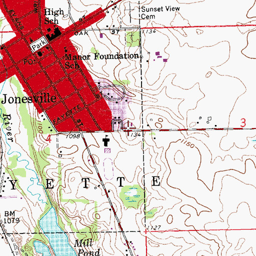Topographic Map of Jonesville Baptist Church, MI