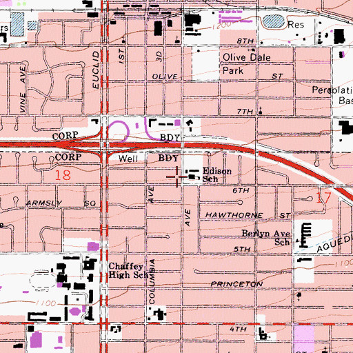 Topographic Map of Edison Elementary School, CA
