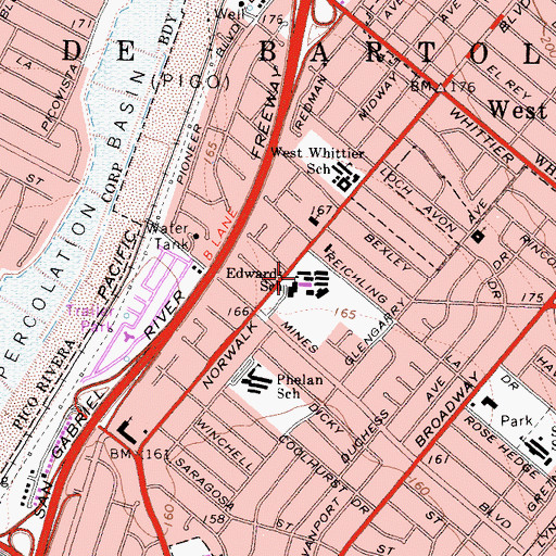 Topographic Map of Katherine Edwards Intermediate School, CA
