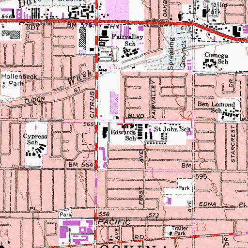 Topographic Map of Edwards Intermediate School, CA
