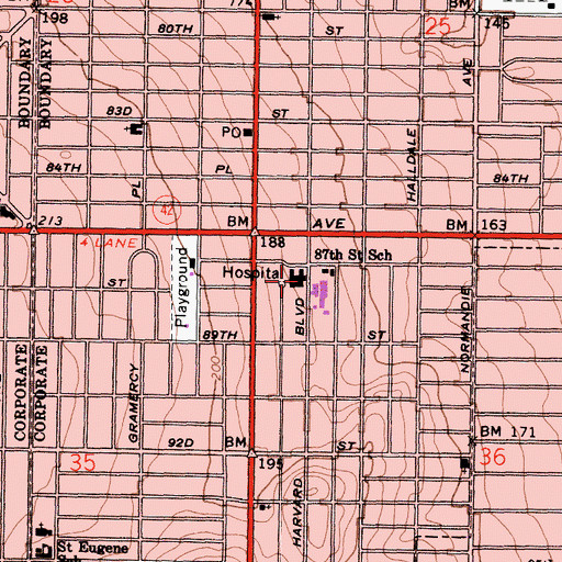 Topographic Map of Eighty-Seventh Street School, CA