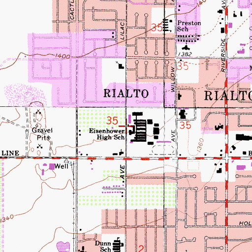 Topographic Map of Eisenhower Senior High School, CA