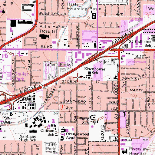 Topographic Map of Eisenhower Elementary School, CA