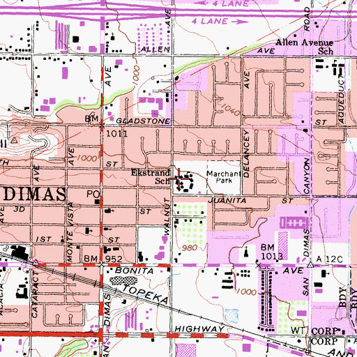 Topographic Map of Fred Ekstrand Elementary School, CA
