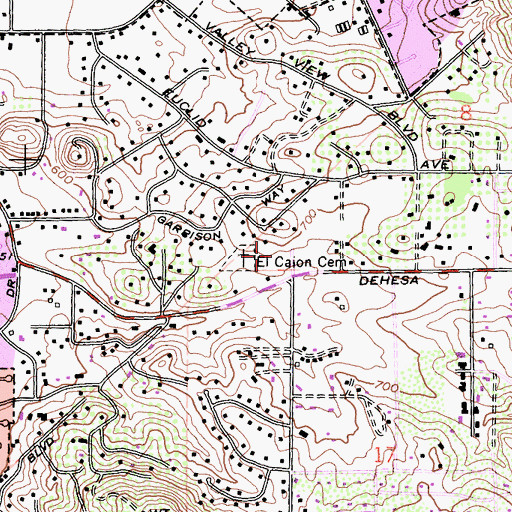 Topographic Map of El Cajon Cemetery, CA