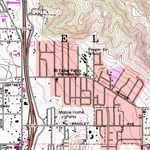 Topographic Map of El Cajon Valley Christian School, CA