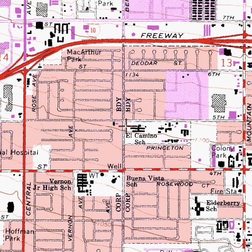 Topographic Map of El Camino Elementary School, CA