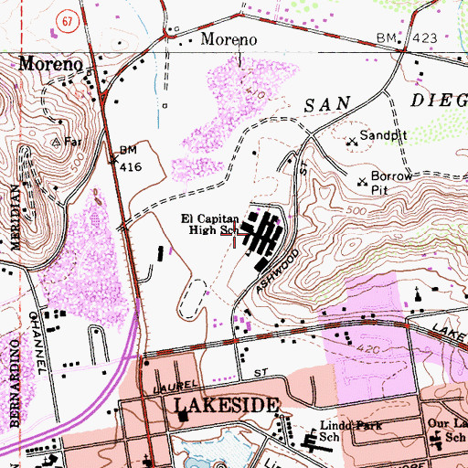 Topographic Map of El Capitan High School, CA