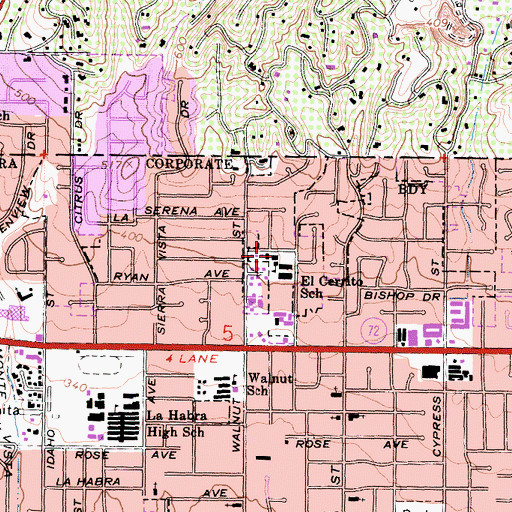 Topographic Map of El Cerrito Elementary School, CA