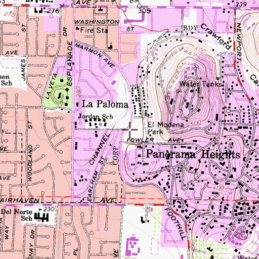 Topographic Map of El Modena Park, CA