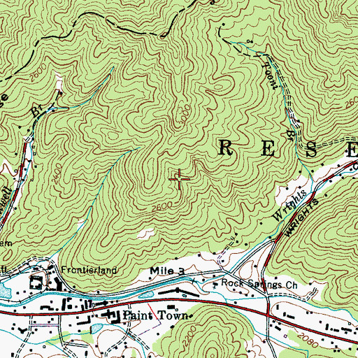 Topographic Map of Painttown Community, NC