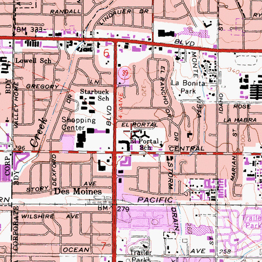 Topographic Map of El Portal School, CA