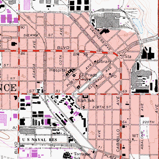 Topographic Map of El Prado Park, CA