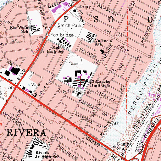 Topographic Map of El Rancho High School, CA
