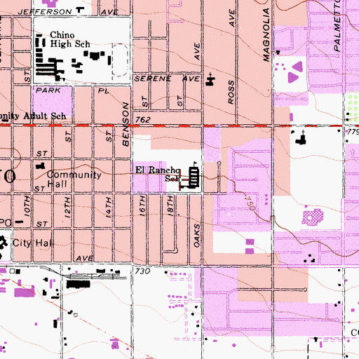 Topographic Map of El Rancho Elementary School, CA