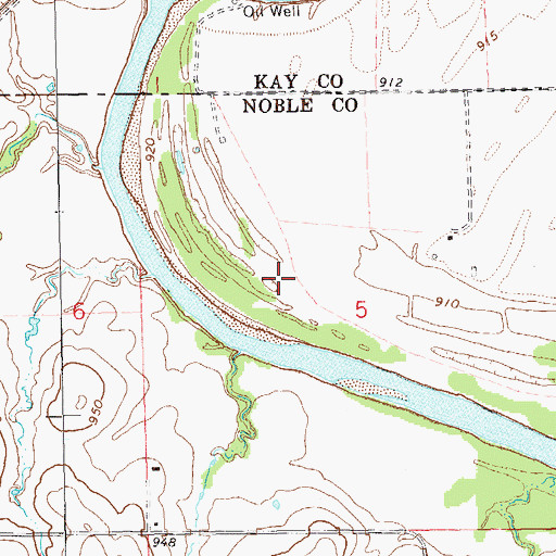 Topographic Map of Ponca Oklahoma Tribal Statistical Area, OK