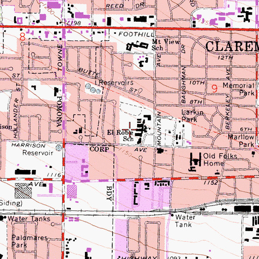 Topographic Map of El Roble Intermediate School, CA