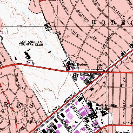 Topographic Map of El Rodeo Elementary School, CA
