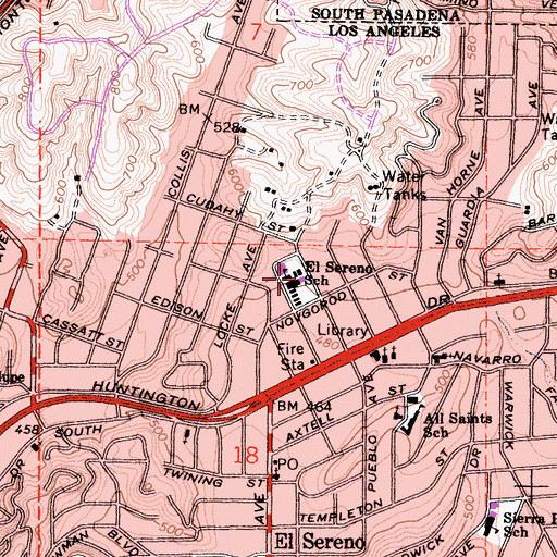 Topographic Map of El Sereno Elementary School, CA