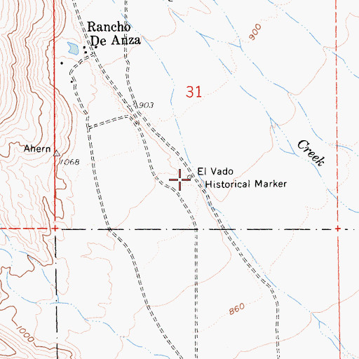 Topographic Map of El Vado Historical Marker, CA