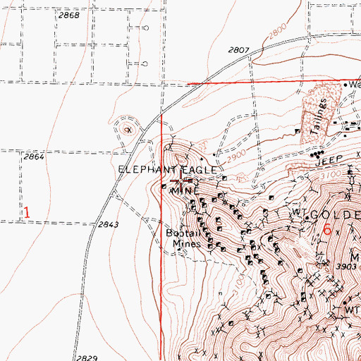 Topographic Map of Elephant Eagle Mine, CA