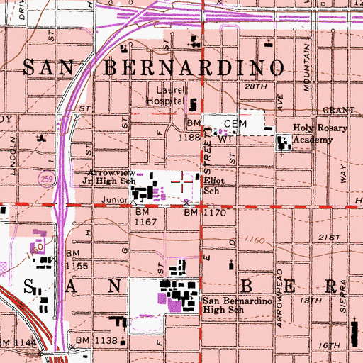 Topographic Map of Eliot School, CA