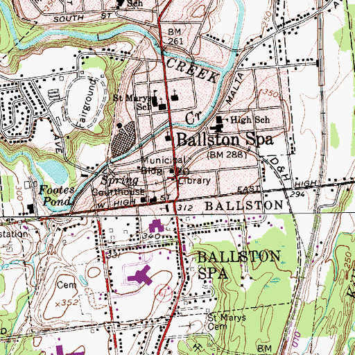 Topographic Map of Ballston Spa Public Library, NY