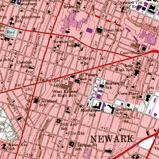 Topographic Map of Queen of Angels Roman Catholic Church, NJ